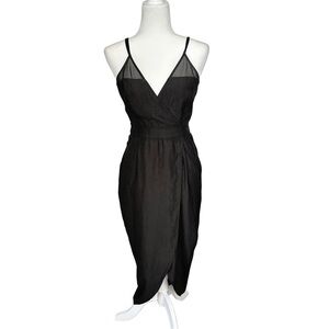 Minty Meets Munt Black Front Slit Adjustable Strap Midi Dress Size Small